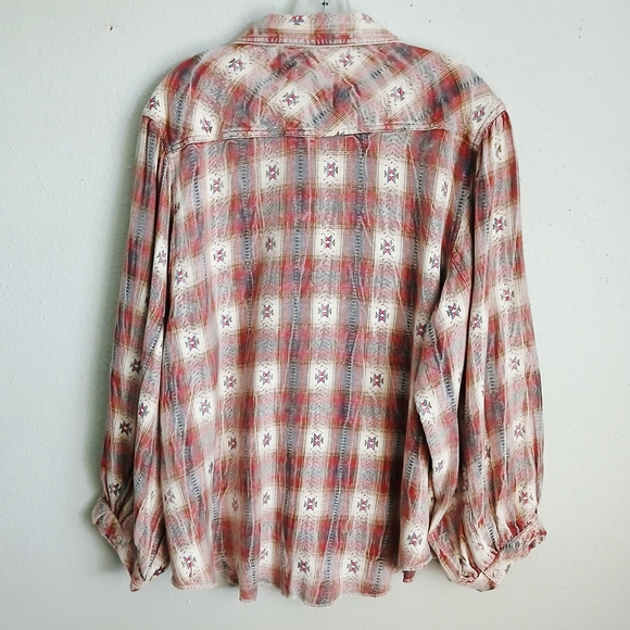 Ivy Jane Multicolor Plaid Shirt Pearl Snap Balloon Sleeves Size Large Western - Picture 2 of 12